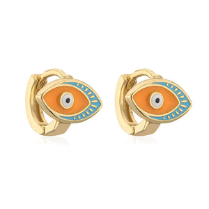 Small Mini Evil Eye Earrings - Orange