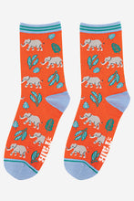 Load image into Gallery viewer, Women's Bamboo Socks - Orange Elephants