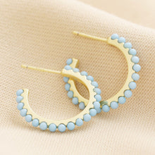 Load image into Gallery viewer, Blue Stone Hoop Earrings in Gold
