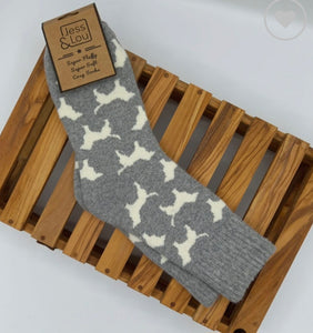 Mens Super Soft Socks with Two Coloured Dog Design - Grey