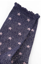 Load image into Gallery viewer, Women&#39;s Cotton Glitter Socks Scalloped Top Star Print Navy Blue

