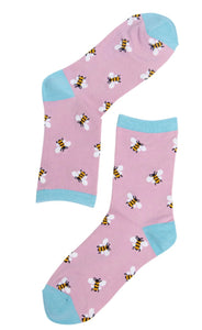 Womens Bamboo Bee Socks Bumblebees Pink Ankle Socks