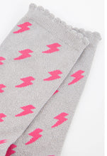 Load image into Gallery viewer, Women&#39;s Cotton Glitter Socks Lightning Bolt Grey
