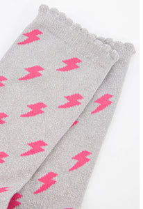 Women's Cotton Glitter Socks Lightning Bolt Grey