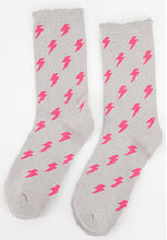 Load image into Gallery viewer, Women&#39;s Cotton Glitter Socks Lightning Bolt Grey
