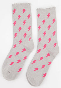 Women's Cotton Glitter Socks Lightning Bolt Grey