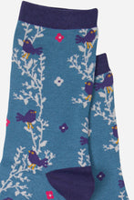 Load image into Gallery viewer, Women&#39;s Bamboo Socks Blackbird Vine Floral Print Ankle Socks Blue

