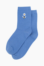 Load image into Gallery viewer, Women's Embroidered Cotton Socks - Light Blue Bee Daisy Flower