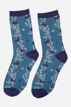 Load image into Gallery viewer, Women&#39;s Bamboo Socks Blackbird Vine Floral Print Ankle Socks Blue
