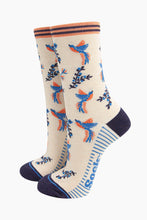 Load image into Gallery viewer, Women's Bamboo Socks - Cream Hummingbird Floral