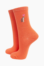 Load image into Gallery viewer, Women's Embroidered Socks - Hedgehog Heart Balloon - Orange
