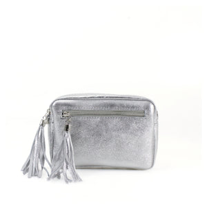 Leather Tassels Crossbody Bag - Silver