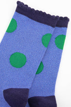 Load image into Gallery viewer, Women's Glitter Socks - Denim Blue/Green, Large Polka Dot
