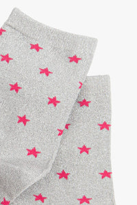 Light Grey Fuchsia Star Print Glitter Socks