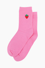 Load image into Gallery viewer, Women's Embroidered Socks - Pink Strawberry