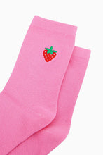 Load image into Gallery viewer, Women's Embroidered Socks - Pink Strawberry
