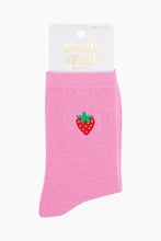 Load image into Gallery viewer, Women's Embroidered Socks - Pink Strawberry
