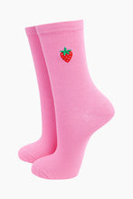 Load image into Gallery viewer, Women's Embroidered Socks - Pink Strawberry