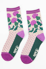 Load image into Gallery viewer, Women's Bamboo Socks - Purple/Green Scottish Thistle