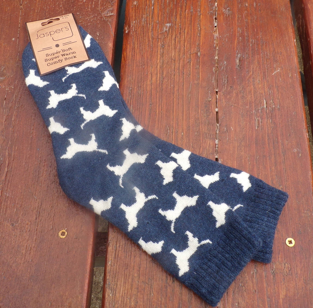 Mens Blue Super Soft Socks with Two Coloured Dog Design - Blue