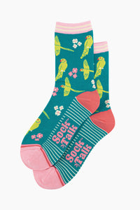 Women's Bamboo Socks - Ring Necked Parakeet - Teal