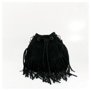 Real Suede Bucket Bag - Black
