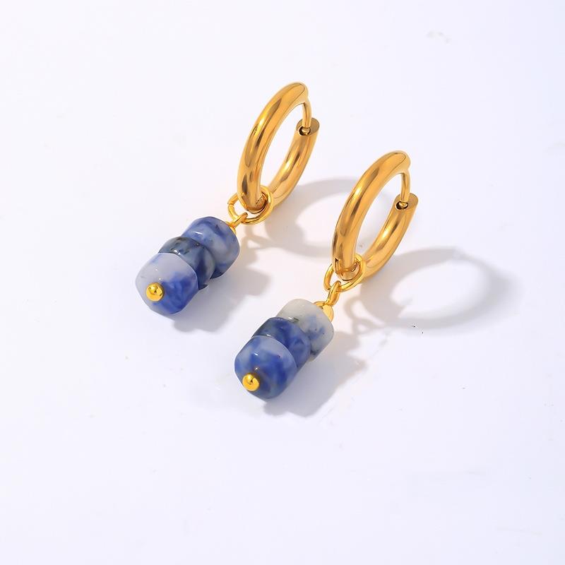 Natural Stone Stack Pendant Hoop in Marble & Gold - Blue
