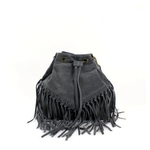Real Suede Bucket Bag - Dark Grey