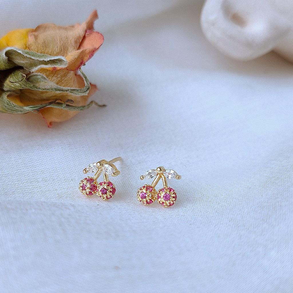 Cubic Zirconia Cherry Earring in Gold