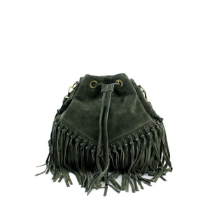 Real Suede Bucket Bag - Dark Green