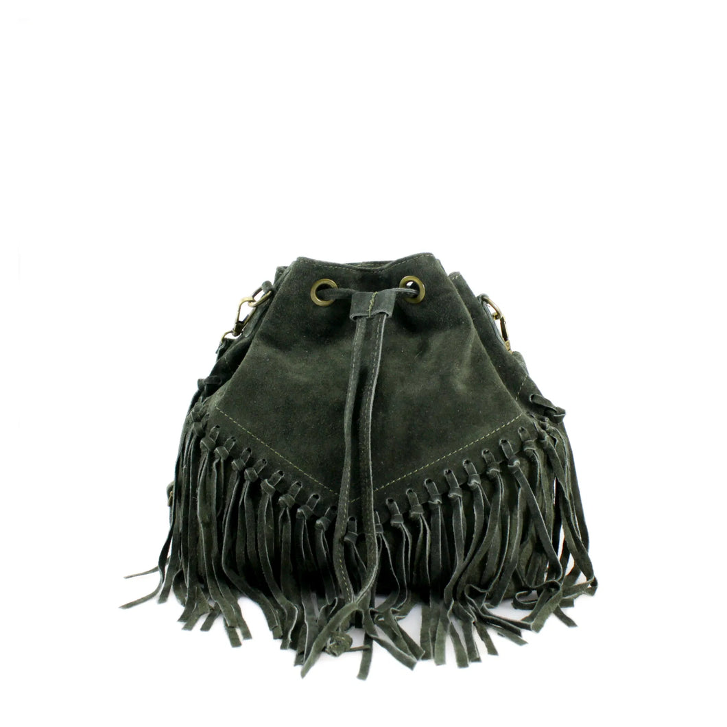 Real Suede Bucket Bag - Dark Green