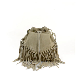 Real Suede Bucket Bag - Khaki