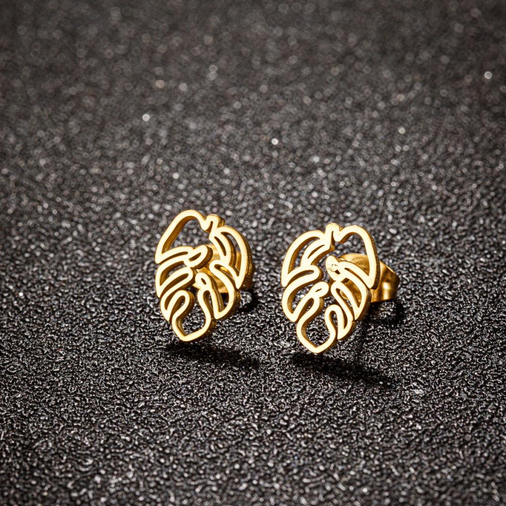 Open Palm Leaf Earring in Gold