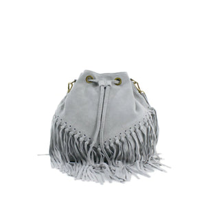 Real Suede Bucket Bag - Light Grey