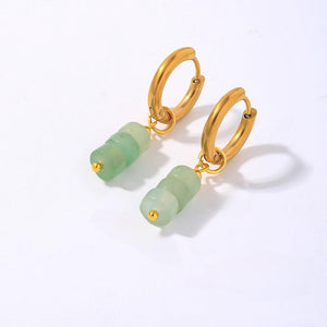 Natural Stone Stack Pendant Hoop in Marble & Gold - Mint Green