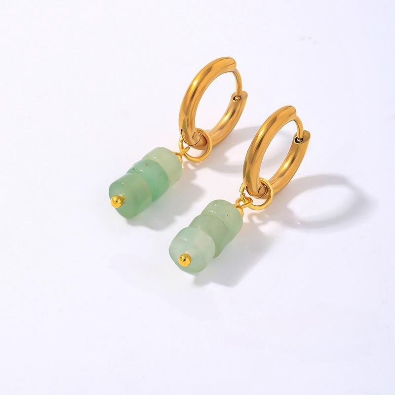 Natural Stone Stack Pendant Hoop in Marble & Gold - Mint Green