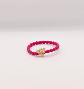 Wave Hair Tie/Bracelet with Gold Bee Charm - Hot Pink