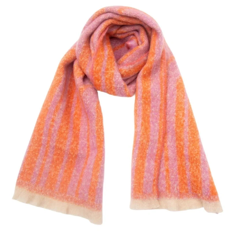 Women's Casual Minimalist Stripe Scarf - Pink & Orange