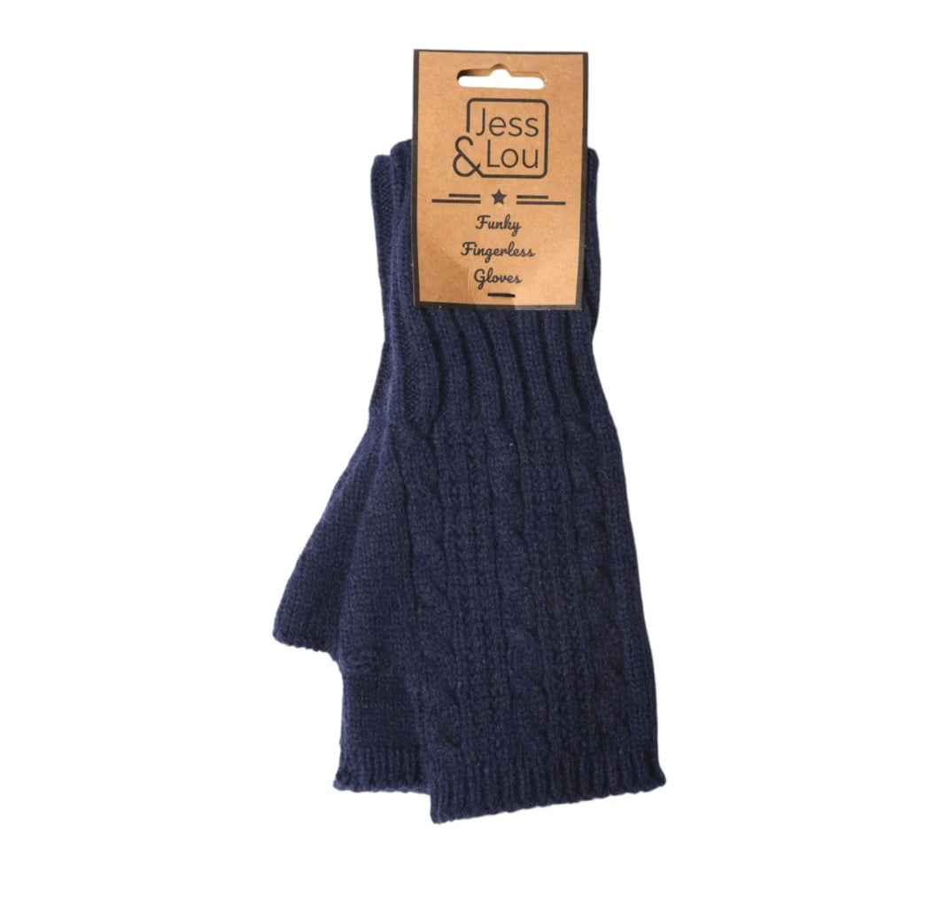 Navy Cosy Cable knit Fingerless Gloves