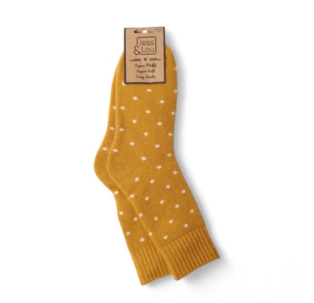 Ladies Delightful Dots Ribbed Gold Socks