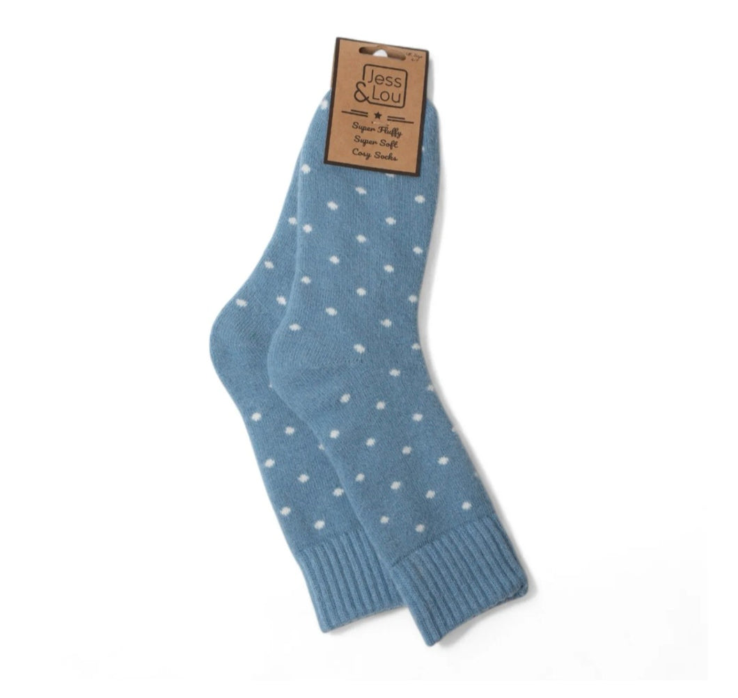 Ladies Delightful Dots Ribbed Cornflower Socks