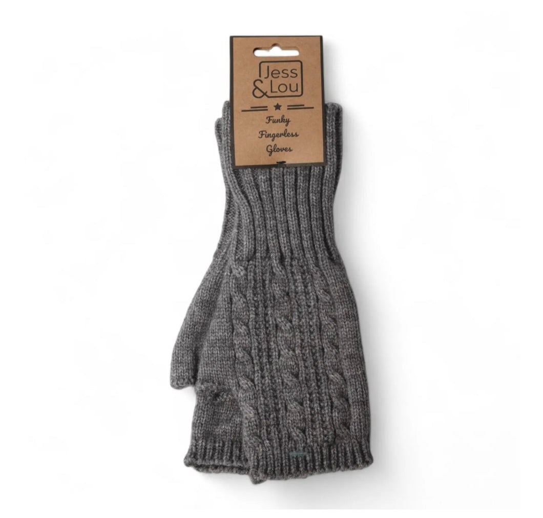 Charcoal Cosy Cable Knit Fingerless Gloves