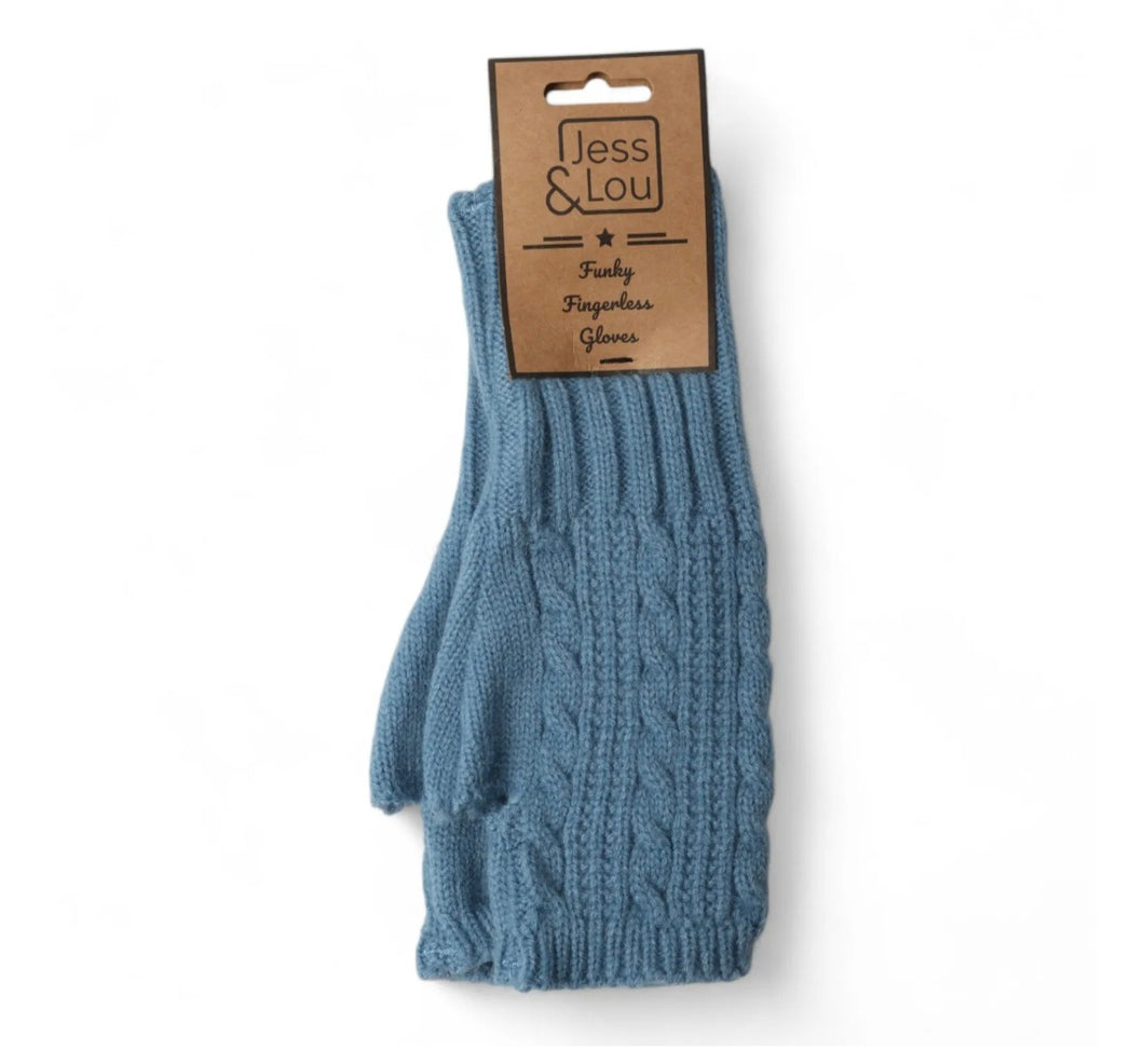 Cornflower Blue Cable Knit Fingerless Gloves