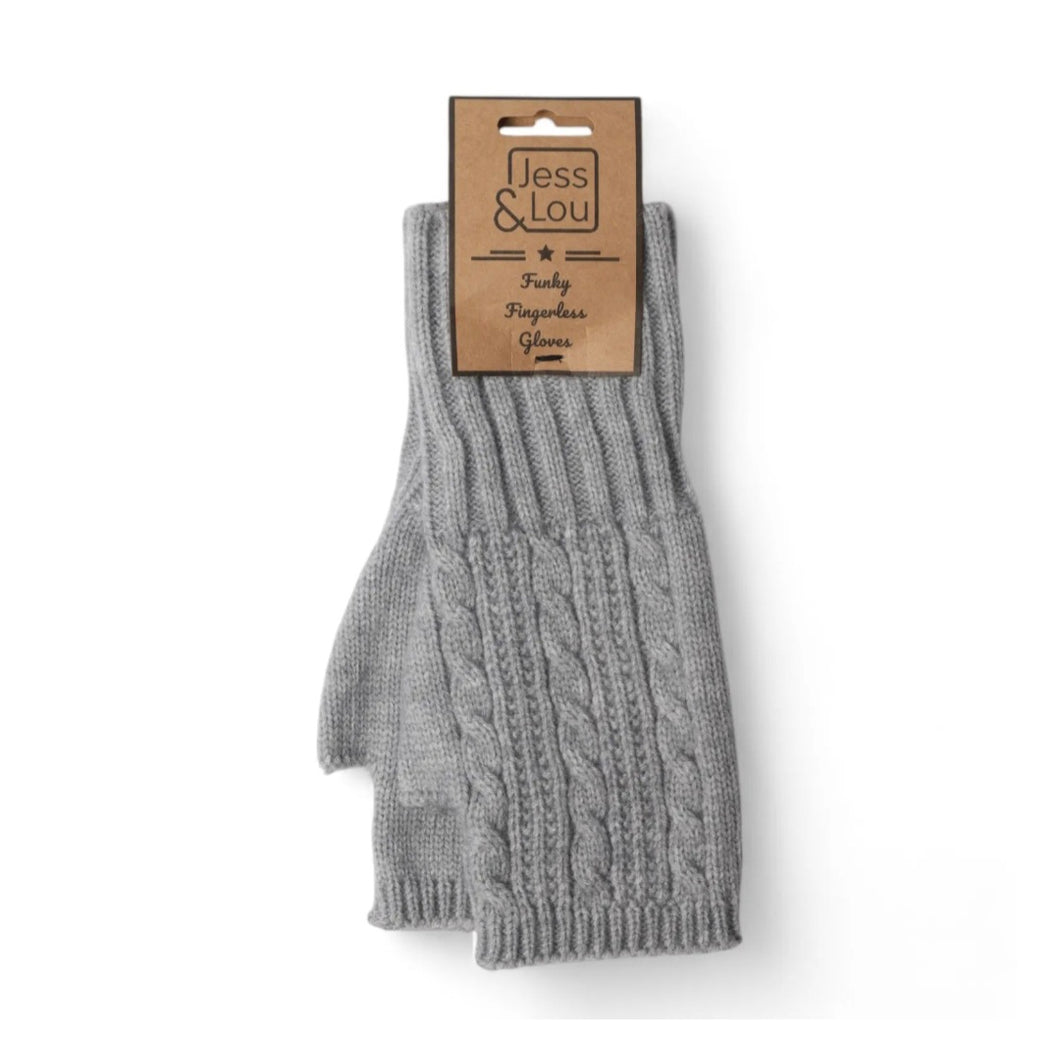 Grey Cosy Cable Knit Fingerless Gloves