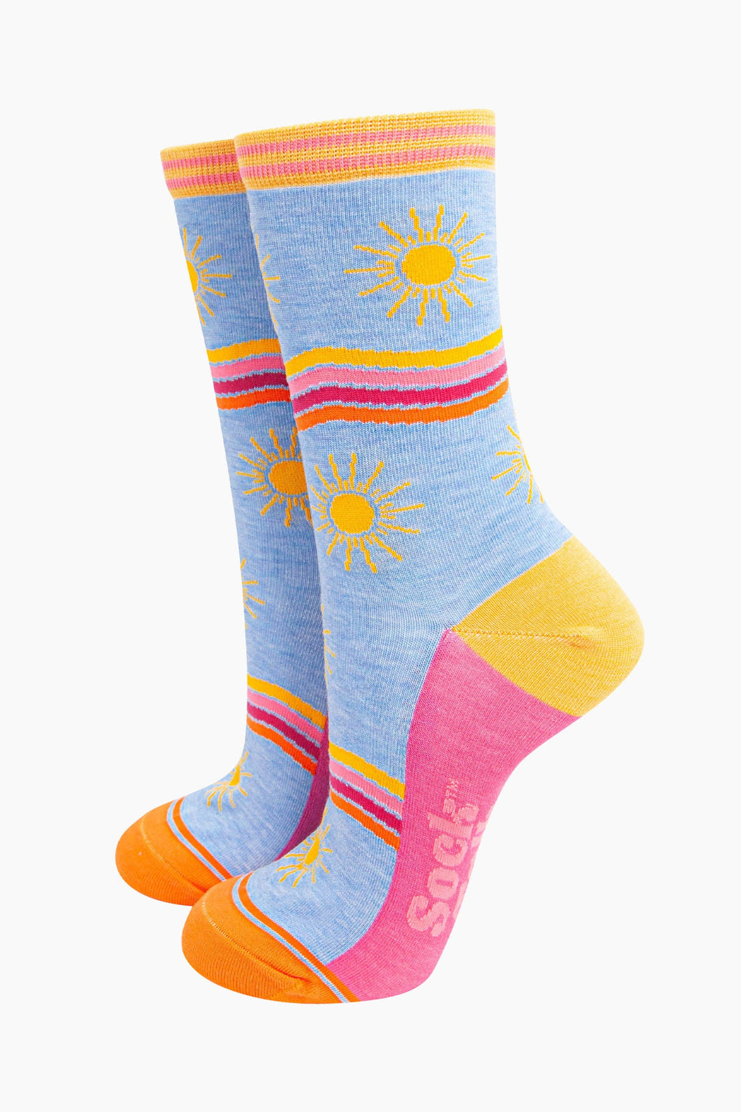 Women's Bamboo Socks - Blue Sunshine Wavy Stripes