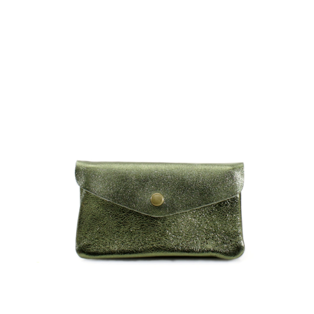 Leather Coin Purse - Olive Metallic